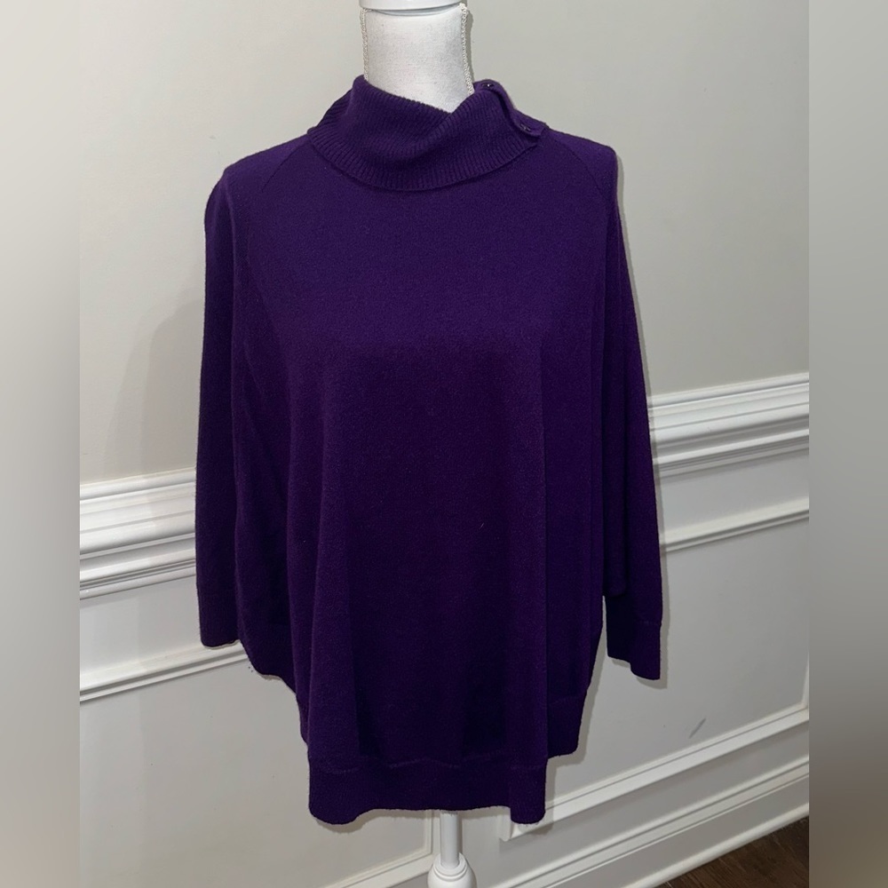 TALBOTS Purple Dolman Batwing Lambswool Cowl Neck Sweater Sz L/XL